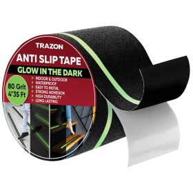 Grip Tape Heavy Duty Anti Slip Tape for Stairs 4 Inch x 35 Feet Black with Glow in The Dark Strips Outdoor Indoor Waterproof Non Skid Roll for Stair S