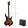 [Do Not Sell on Amazon] Glarry Flame Shaped H-H Pickup Electric Guitar Kit with 20W Electric Guitar AMP Bag Strap Picks Shake Cable Wrench Tool Sunset