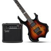 [Do Not Sell on Amazon] Glarry Flame Shaped H-H Pickup Electric Guitar Kit with 20W Electric Guitar AMP Bag Strap Picks Shake Cable Wrench Tool Sunset