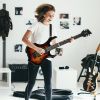 [Do Not Sell on Amazon] Glarry Flame Shaped H-H Pickup Electric Guitar Kit with 20W Electric Guitar AMP Bag Strap Picks Shake Cable Wrench Tool Sunset