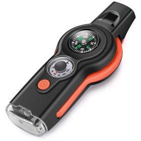 7-in-1 Multifunctional Outdoor Emergency Survival Whistle With Lanyard For Kayaking; Boating; Hiking; Camping; Climbing; Hunting; Fishing; Rescue Sign (Color: Orange)