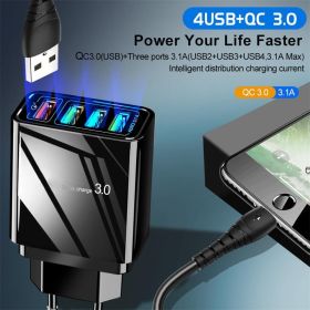 Illuminated 4USB Mobile Phone Charger 3A Charging Head (style: US plug, Color: Black Box packaging)