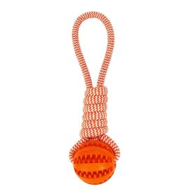 Dog Toys Treat Balls Interactive Hemp Rope Rubber Leaking Balls For Small Dogs Chewing Bite Resistant Toys Pet Tooth Cleaning Bite Resistant Toy Ball (Color: Orange)