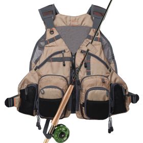 Fly Fishing Vest Pack Adjustable for Men and Women (Color: Khaki)