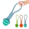 Dog Toys Treat Balls Interactive Hemp Rope Rubber Leaking Balls For Small Dogs Chewing Bite Resistant Toys Pet Tooth Cleaning Bite Resistant Toy Ball